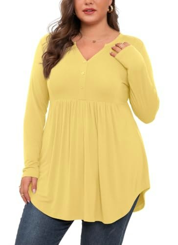 Shijiali Women's Plus Size Henley Tunic Blouse: $16.99 Shijiali Women's Plus Size Henley Tunic Blouse: $16.99
