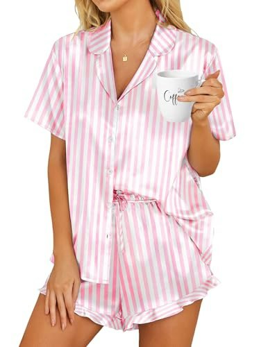 Hotouch Women's Satin Button-Down Pajama Set: $12.18