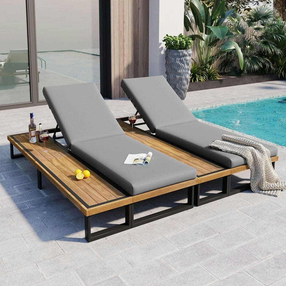 Acacia Wood Outdoor Chaise Lounge with Side Table 2-Piece Set: $812.50 Acacia Wood Outdoor Chaise Lounge with Side Table 2-Piece Set: $812.50