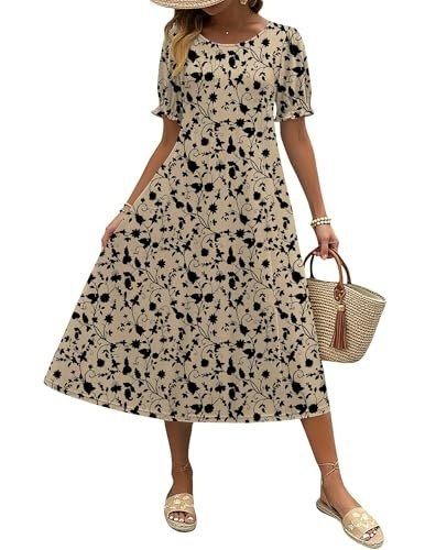 Zeagoo Women's A-Line Floral Midi Dress: $14.43 Zeagoo Women's A-Line Floral Midi Dress: $14.43