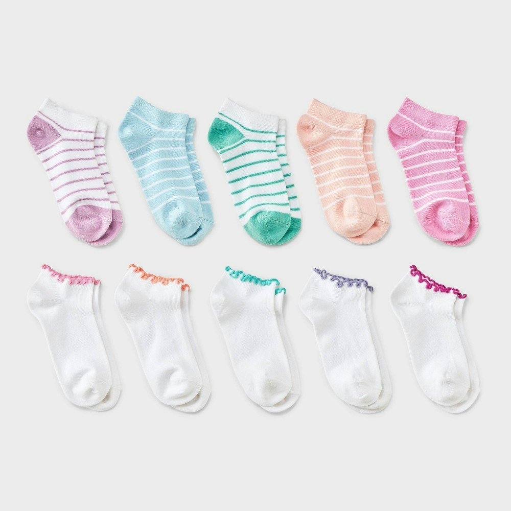 Cat & Jack Girls' Lettuce Edge Striped Low Cut Socks 10-Pack: $10