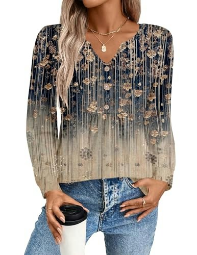 Zeagoo Women's Floral Henley Shirt: $14.96 Zeagoo Women's Floral Henley Shirt: $14.96