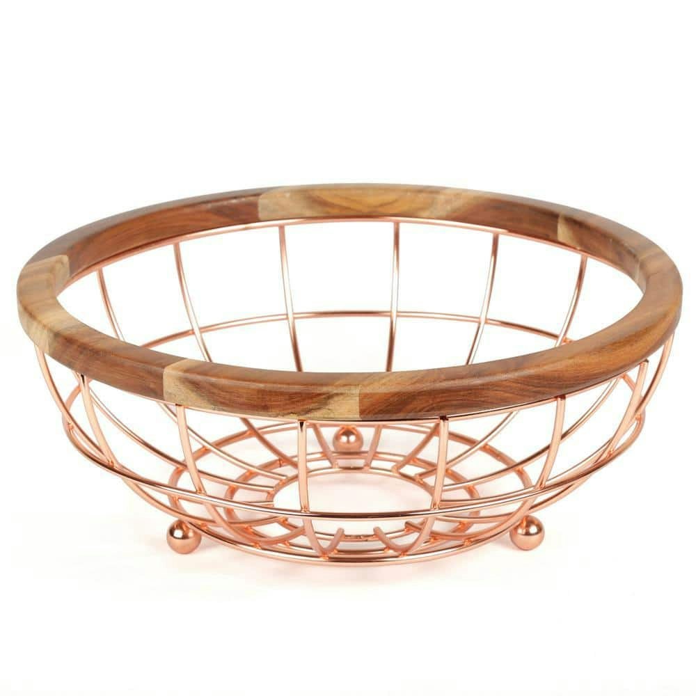 Acacia Wood and Copper Wire Fruit Basket: $46.73 Acacia Wood and Copper Wire Fruit Basket: $46.73