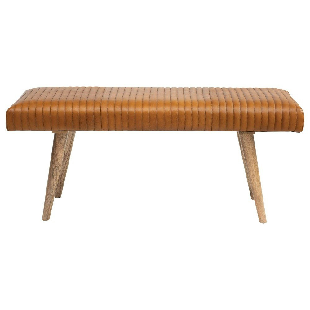 Storied Home Leather Grid Bench: $299.99