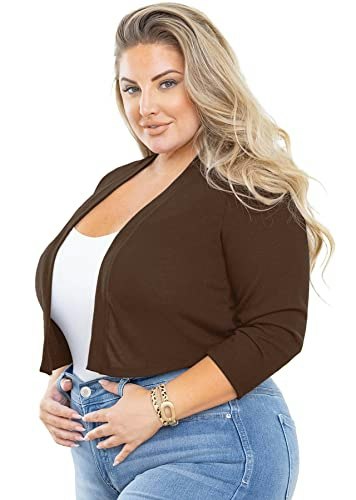 AusLook Women's Plus Size 3/4 Sleeve Open Front Knit Shrug: $19.99 AusLook Women's Plus Size 3/4 Sleeve Open Front Knit Shrug: $19.99