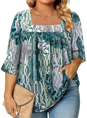 Siddhe Women's Plus Size Square Neck 3/4 Sleeve Tunic Top: $19.99 Siddhe Women's Plus Size Square Neck 3/4 Sleeve Tunic Top: $19.99