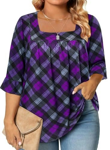 Siddhe Women's 3/4 Sleeve Plaid Babydoll Top: $19.99 Siddhe Women's 3/4 Sleeve Plaid Babydoll Top: $19.99
