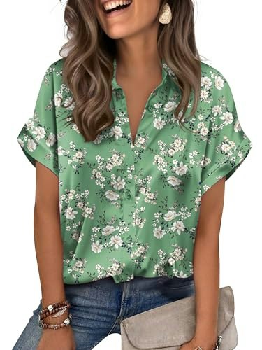 Zeagoo Women's Satin Short Sleeve Button-Down Shirt: $19.99