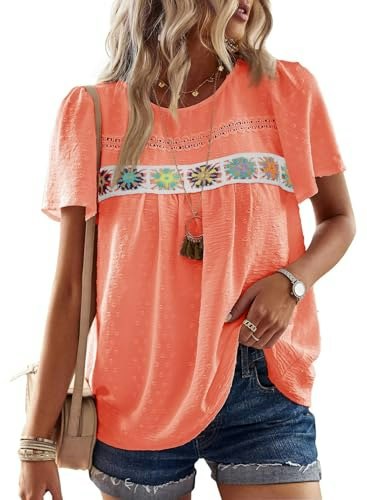 Falechay Women's Boho Lace Hem Summer Blouse: $25.49