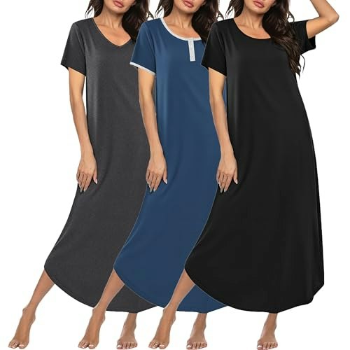 Ekouaer Women's Long Nightgown 3-Pack: $24.98 Ekouaer Women's Long Nightgown 3-Pack: $24.98