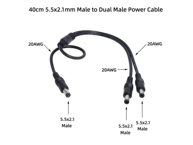 5.5mm x 2.1mm 1-Male to 2-Male DC Power Splitter Cable: $13.11 5.5mm x 2.1mm 1-Male to 2-Male DC Power Splitter Cable: $13.11