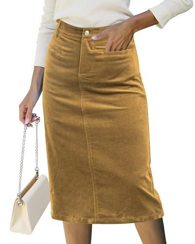 Luvamia Women's High-Waisted Corduroy Midi Skirt: $29.69