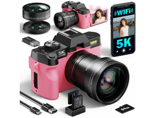 5K 64MP Digital Vlogging Camera with 64GB Card: $208.49 5K 64MP Digital Vlogging Camera with 64GB Card: $208.49