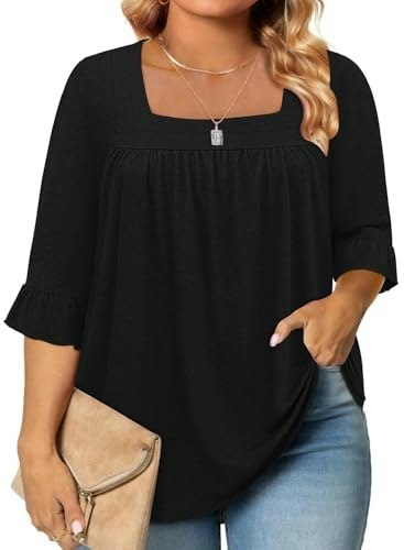 Siddhe Plus Size Women's 3/4 Sleeve Square Neck Blouse: $19.96