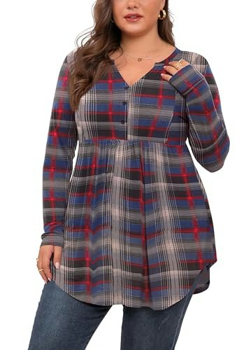 Shijiali Women's Plus Size Henley Tunic Blouse: $19.98 Shijiali Women's Plus Size Henley Tunic Blouse: $19.98