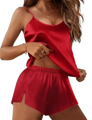 Ekouaer Women's Silky Satin Cami and Shorts Pajama Set: $12.98 Ekouaer Women's Silky Satin Cami and Shorts Pajama Set: $12.98