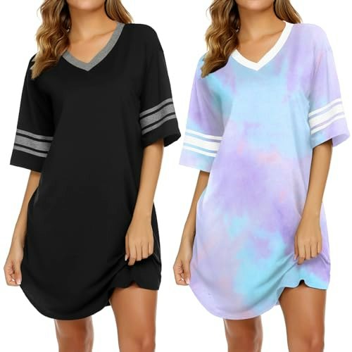 Ekouaer Short Sleeve V-Neck Nightgown 2-Pack: $23.98