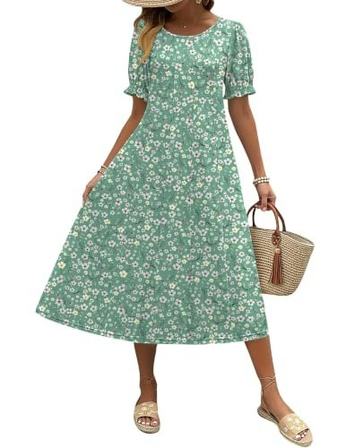 Zeagoo Women's Floral Puff Sleeve Midi Dress: $19.98 Zeagoo Women's Floral Puff Sleeve Midi Dress: $19.98