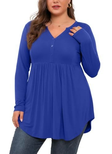 Shijiali Women's Plus Size Henley Tunic Blouse: $16.99 Shijiali Women's Plus Size Henley Tunic Blouse: $16.99