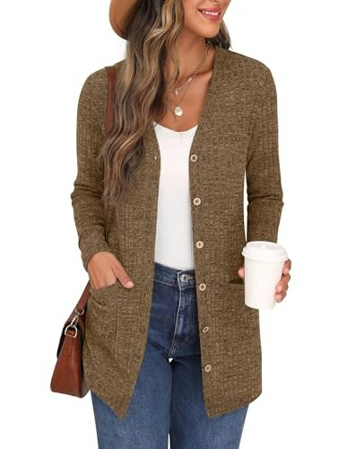 Grecerelle Women's Lightweight Ribbed Knit Button Down Cardigan: $21.67