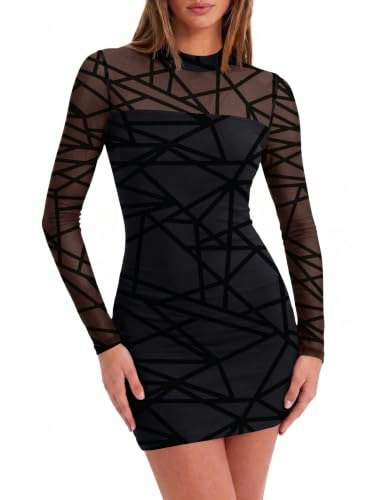 Zeagoo Petite Mock Neck Sheer Mesh Bodycon Mini Dress: $26.97