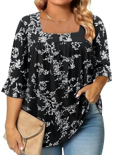 Siddhe Women's Plus Size Square Neck 3/4 Sleeve Tunic Top: $19.99 Siddhe Women's Plus Size Square Neck 3/4 Sleeve Tunic Top: $19.99