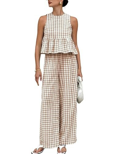 Tanming Women's 2-Piece Gingham Plaid Lounge Set: $30.39