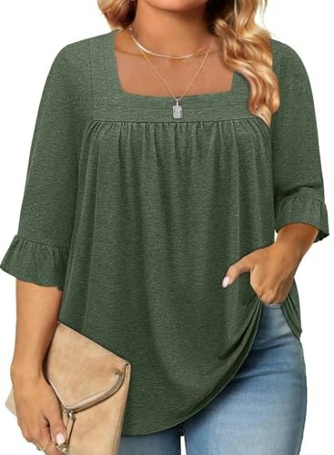 Siddhe Women's Plus Size Square Neck 3/4 Sleeve Tunic Top: $19.99 Siddhe Women's Plus Size Square Neck 3/4 Sleeve Tunic Top: $19.99