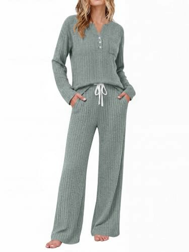 Ekouaer Women's Ribbed Knit Long Sleeve Lounge Set: $25.49