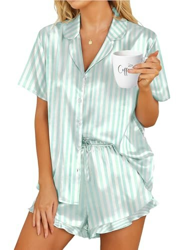 Hotouch Women's Satin Button-Down Pajama Set: $13.23