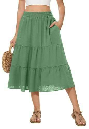 Ayifu Women's Tiered Midi A-Line Skirt: $14.99 Ayifu Women's Tiered Midi A-Line Skirt: $14.99