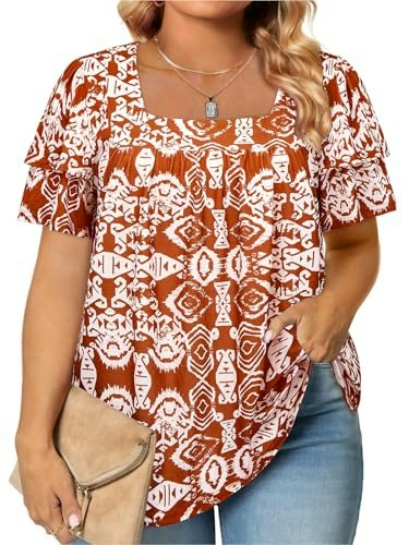 Siddhe Women's Plus Size Floral Square Neck Blouse: $19.99 Siddhe Women's Plus Size Floral Square Neck Blouse: $19.99