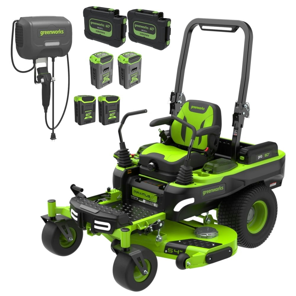 Greenworks 60V 54-Inch Maximus Zero Turn Mower with 6 Batteries and 1.5kW Charger: $8,497 Greenworks 60V 54-Inch Maximus Zero Turn Mower with 6 Batteries and 1.5kW Charger: $8,497