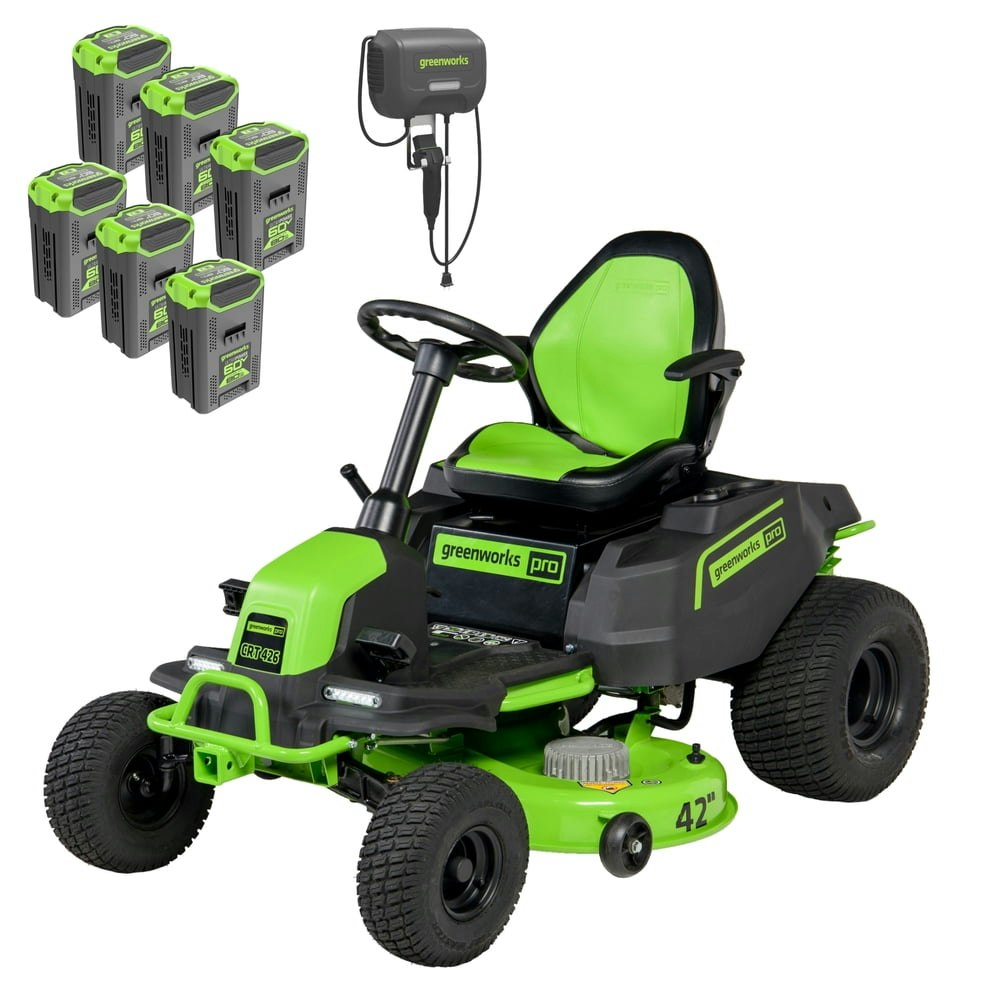 Greenworks 60V 42-inch Cordless Crossover Riding Lawn Mower with 6 Batteries and Wall Charger: $4,597 Greenworks 60V 42-inch Cordless Crossover Riding Lawn Mower with 6 Batteries and Wall Charger: $4,597