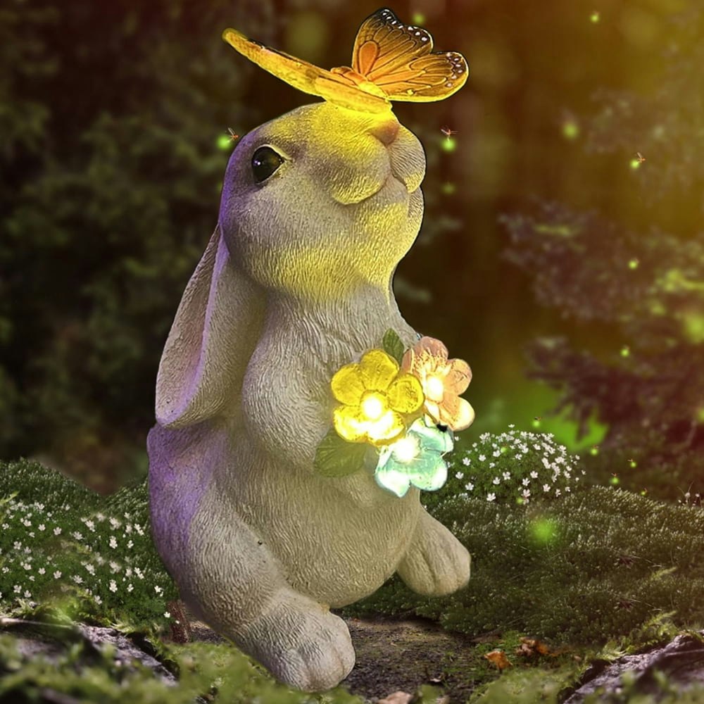 Rirool Solar Rabbit Garden Statue with LED Lights: $20.98
