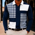Men's Plaid Geometric Long Sleeve Polo Shirt for 2 for $11 + $18 shipping