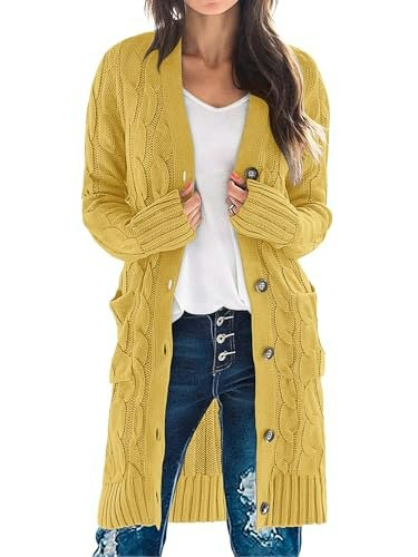 Merokeety Women's Cable Knit Long Button Cardigan Sweater: $33.24 Merokeety Women's Cable Knit Long Button Cardigan Sweater: $33.24