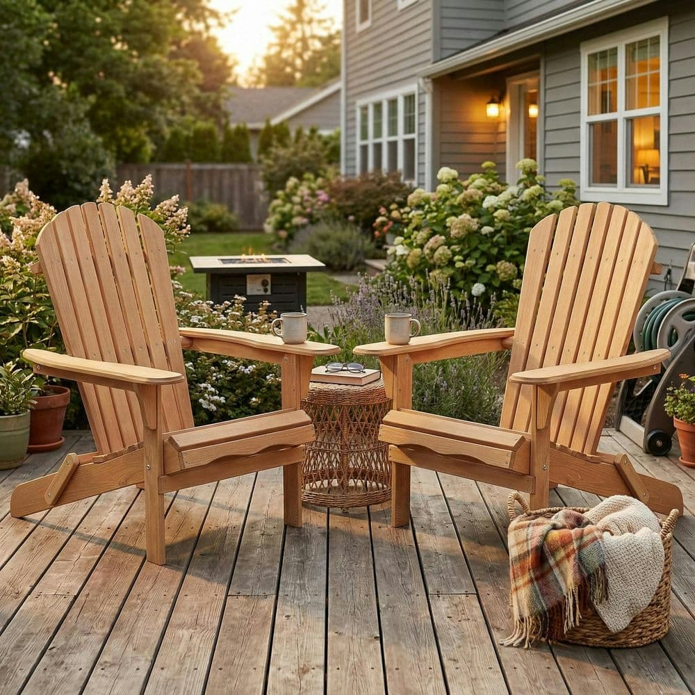 Brown Solid Wood Folding Adirondack Chair 2-Pack: $153 Brown Solid Wood Folding Adirondack Chair 2-Pack: $153
