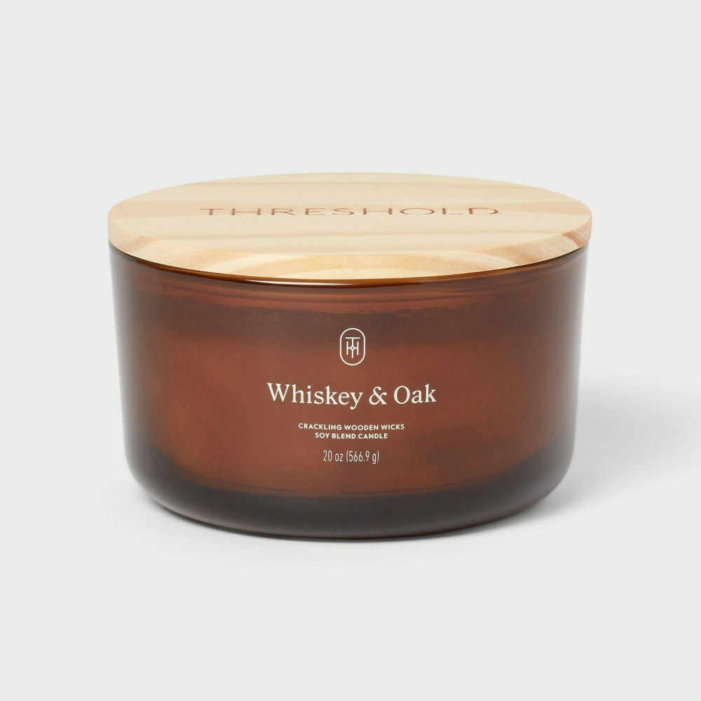 Threshold 20-ounce 3-Wick Whiskey and Oak Glass Jar Candle: $24