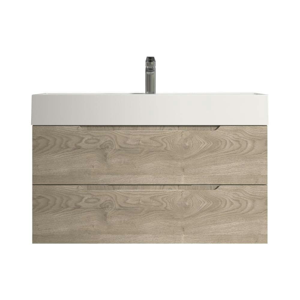 Evita 40-inch Oak Floating Vanity with Resin Stone Top: $800 Evita 40-inch Oak Floating Vanity with Resin Stone Top: $800