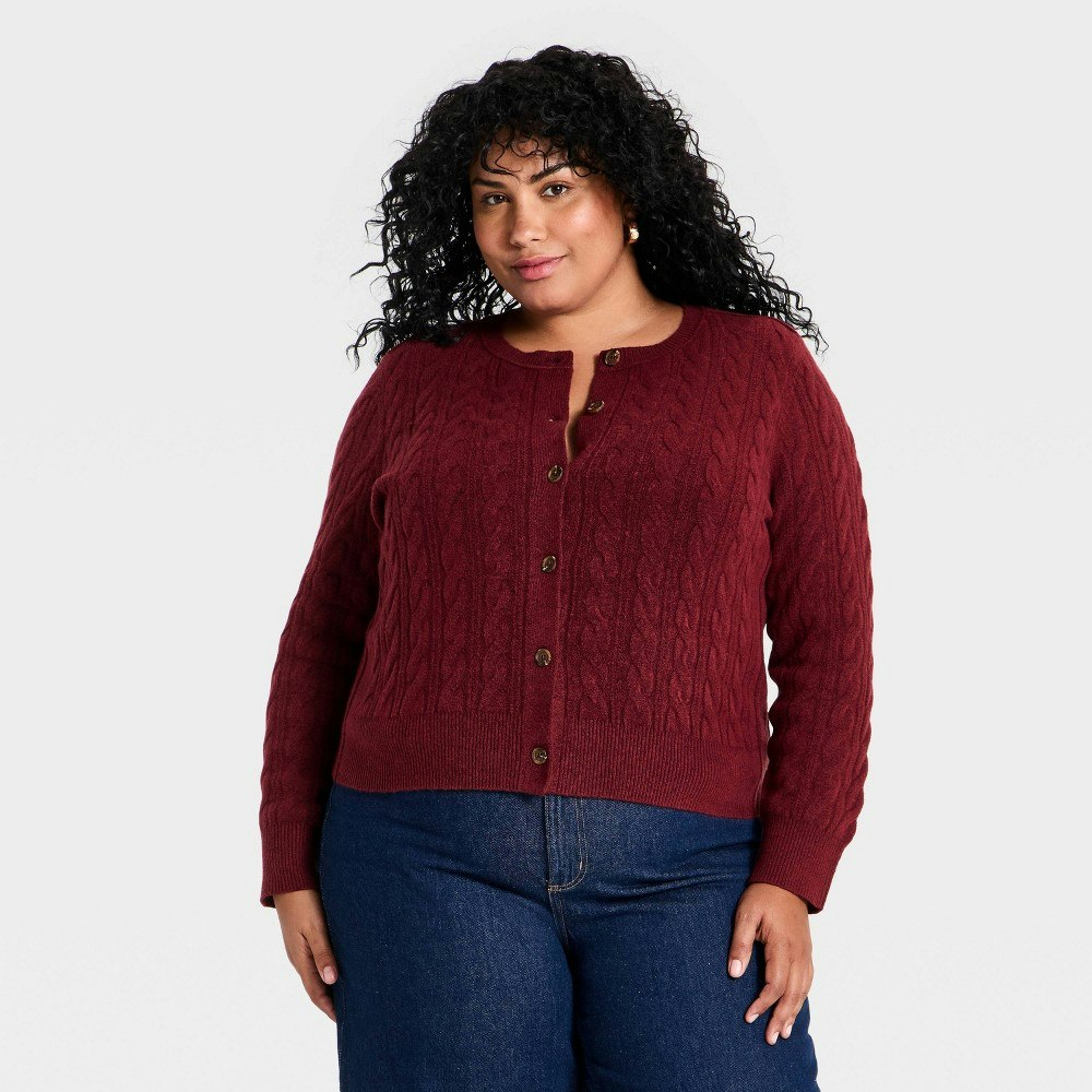 Universal Thread Women's Heritage Cable Crewneck Cardigan 2X: $30 Universal Thread Women's Heritage Cable Crewneck Cardigan 2X: $30