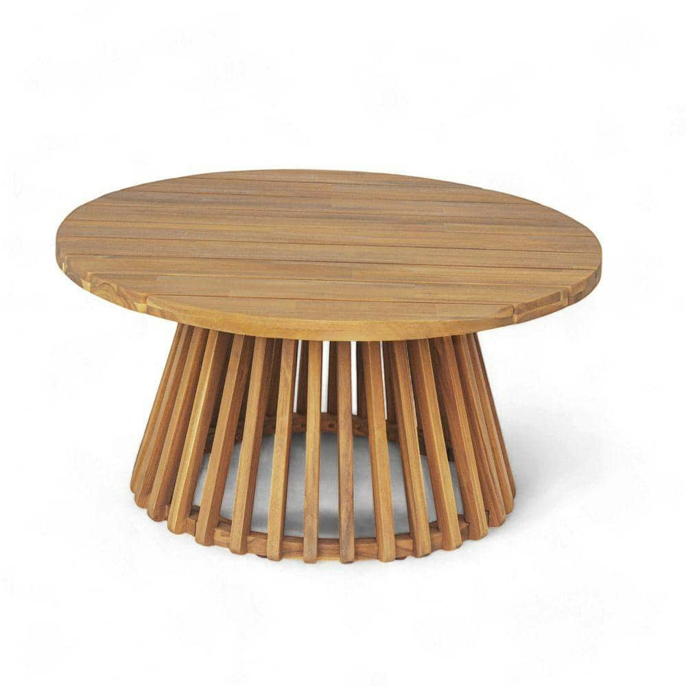 Teak Finish Round Wood Outdoor Coffee Table: $268.48