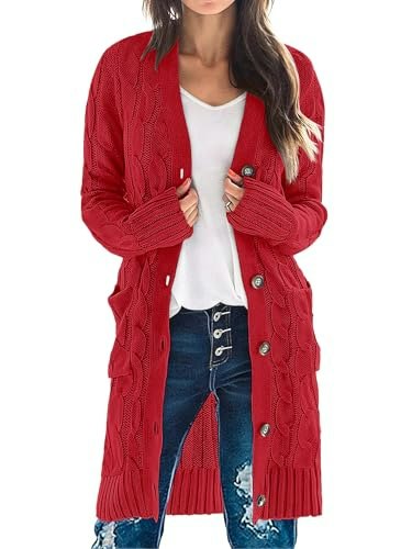 Merokeety Women's Cable Knit Button Long Cardigan Sweater: $33.24 Merokeety Women's Cable Knit Button Long Cardigan Sweater: $33.24