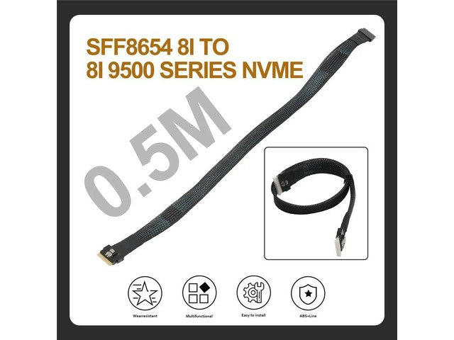 SlimSAS SFF-8654 8i to 8i PCIe 4.0 Adapter Cable 0.5m: $30.75