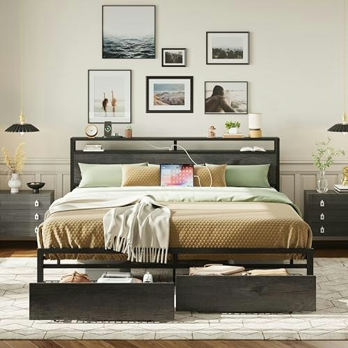 Likimio California King Bed Frame with Storage and Charging Station: $182.92 Likimio California King Bed Frame with Storage and Charging Station: $182.92