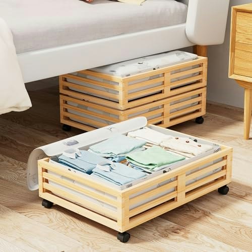 Bamboo Rolling Under-Bed Storage Drawer with Lid: $71.01