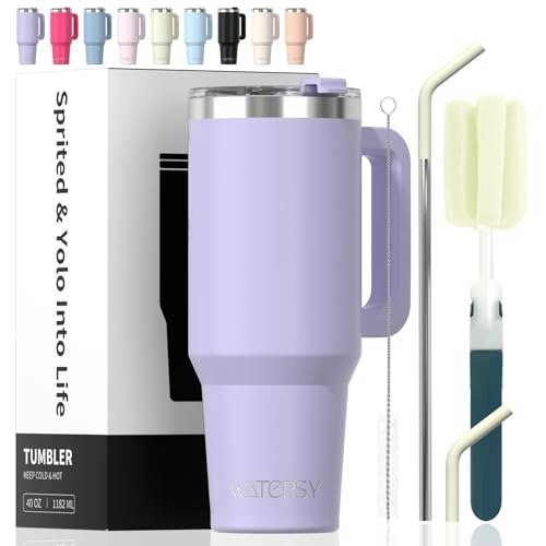 40-ounce Insulated Stainless Steel Tumbler with Handle, Lid, and Straw: $10.87 40-ounce Insulated Stainless Steel Tumbler with Handle, Lid, and Straw: $10.87