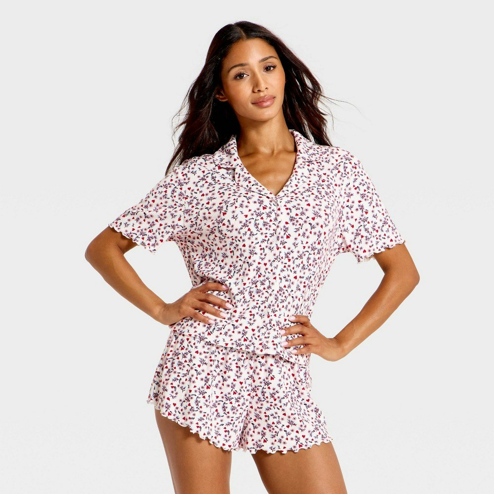 Women's Pointelle Notch Collar Shirt and Shorts Pajama Set: $25