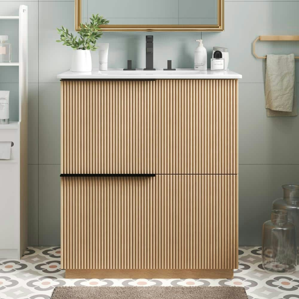 30-Inch Natural Fluted Vanity with Ceramic Sink: $535.04 30-Inch Natural Fluted Vanity with Ceramic Sink: $535.04