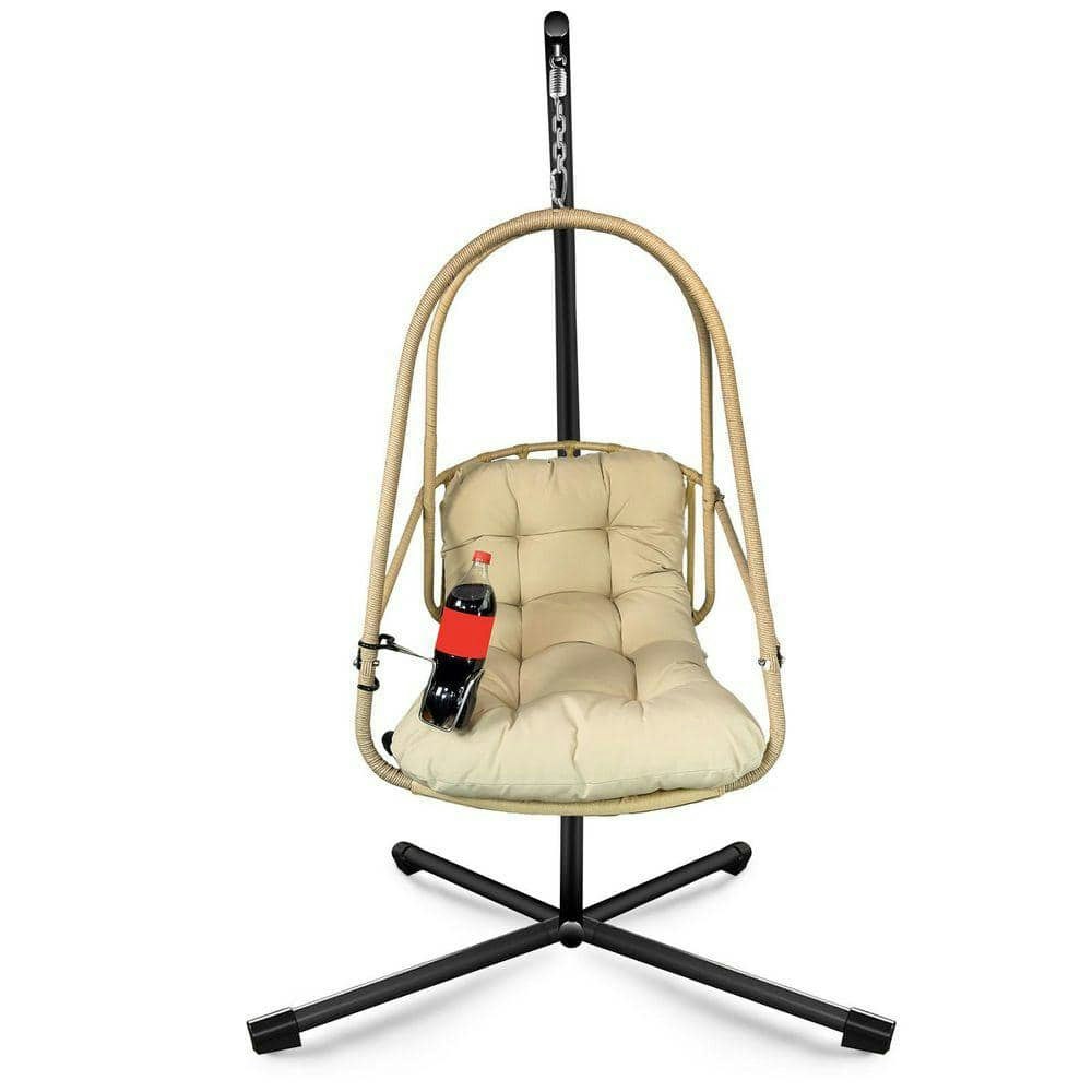 Black Metal Patio Swing with Cushion and Stand: $252.85